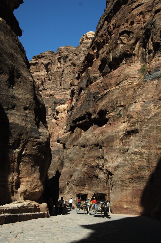 petra 佩特拉<br>1985年被聯合國教科文列為世界文化遺產的「粉紅玫瑰城」，蛇道(Siq)是它的入口點，兩側高約80-150公尺的峭壁，夾著細長彎曲的峽谷步道宛如蛇身。<br/>