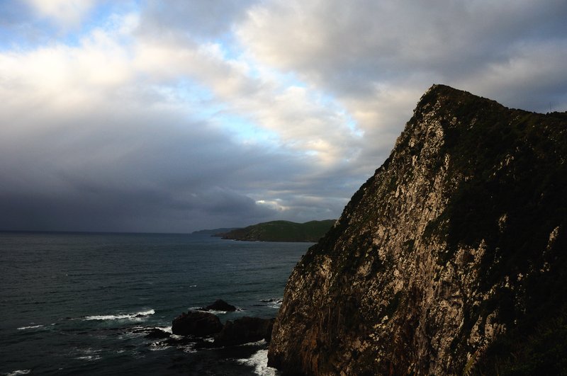Nugget point<br>強風一直吹著，經過一天一夜的等待，我想我的臉，大概像這面山壁一樣斑駁。<br/>