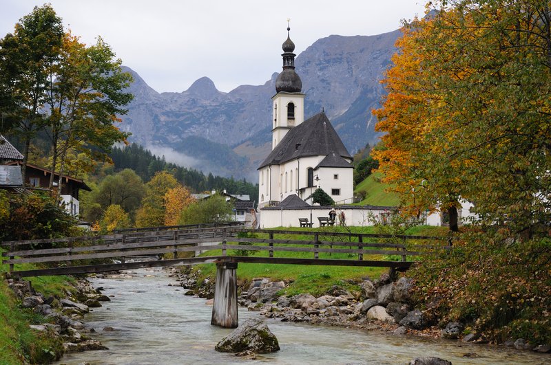 國王湖區 Konigsee<br>清晨小雨中的Ramsau。<br/>