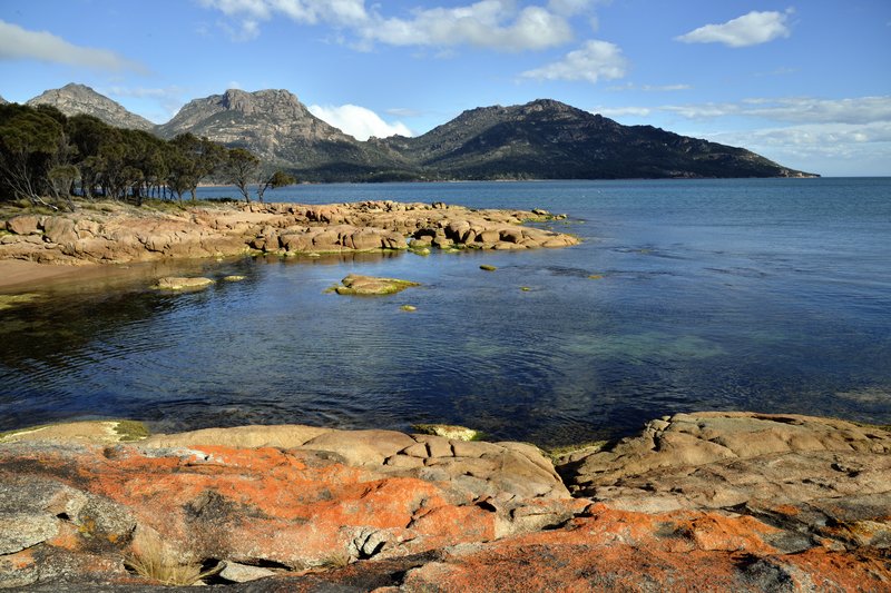 Freycinet National Park 菲欣納<br>菲欣納國家公園海邊，到處可見火紅的岩石。