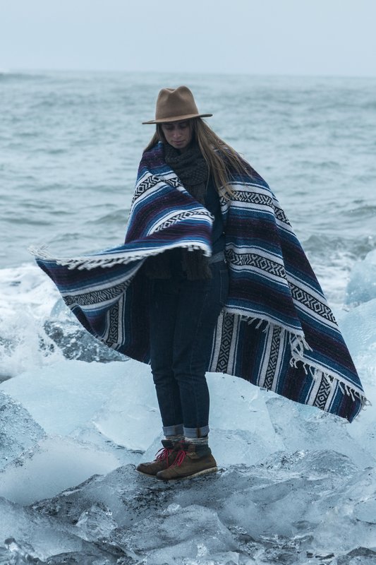 Jokulsarlon Lagoon 冰河湖<br>有攝影師帶著Model站在浮冰上拍照。